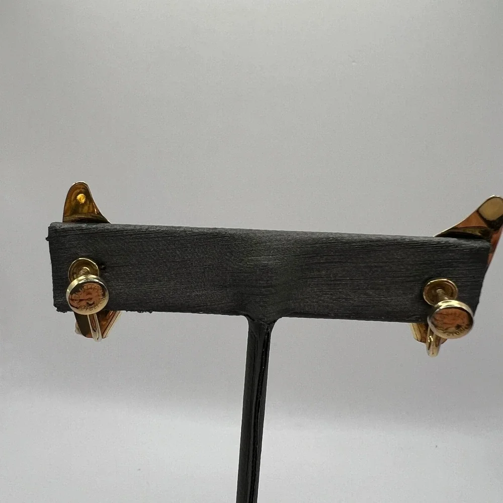 Vintage Screw Back Earrings Faux Pearl 1/20 12K GF Shiny Brushed‎ Freeform